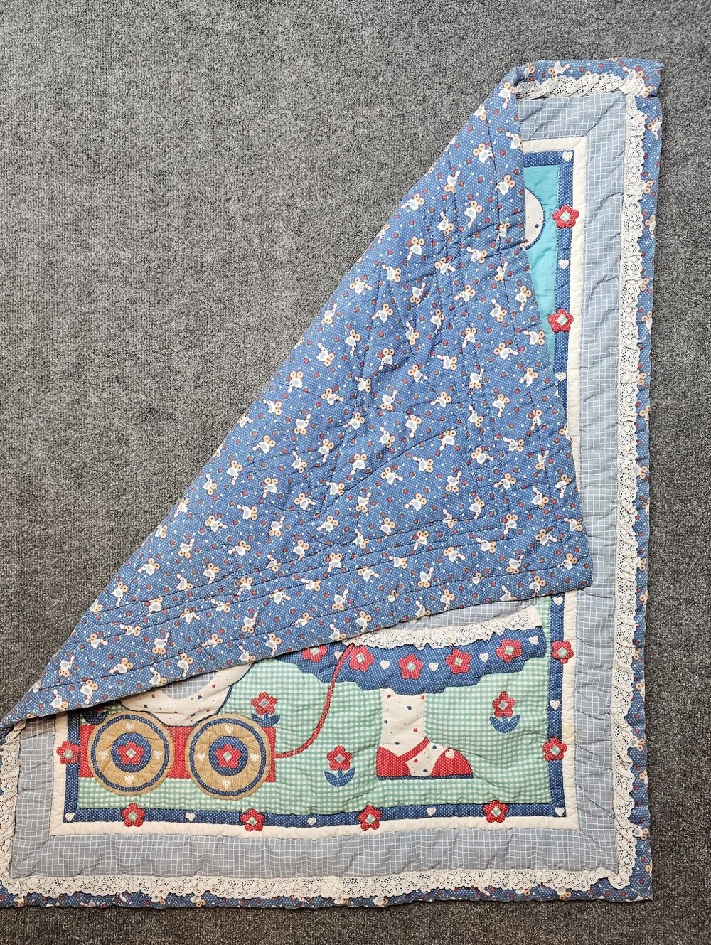 Vintage 1986 Diana Burchfield Girl Goose Duck Kite Baby Quilt Blanket - Picture 4 of 8